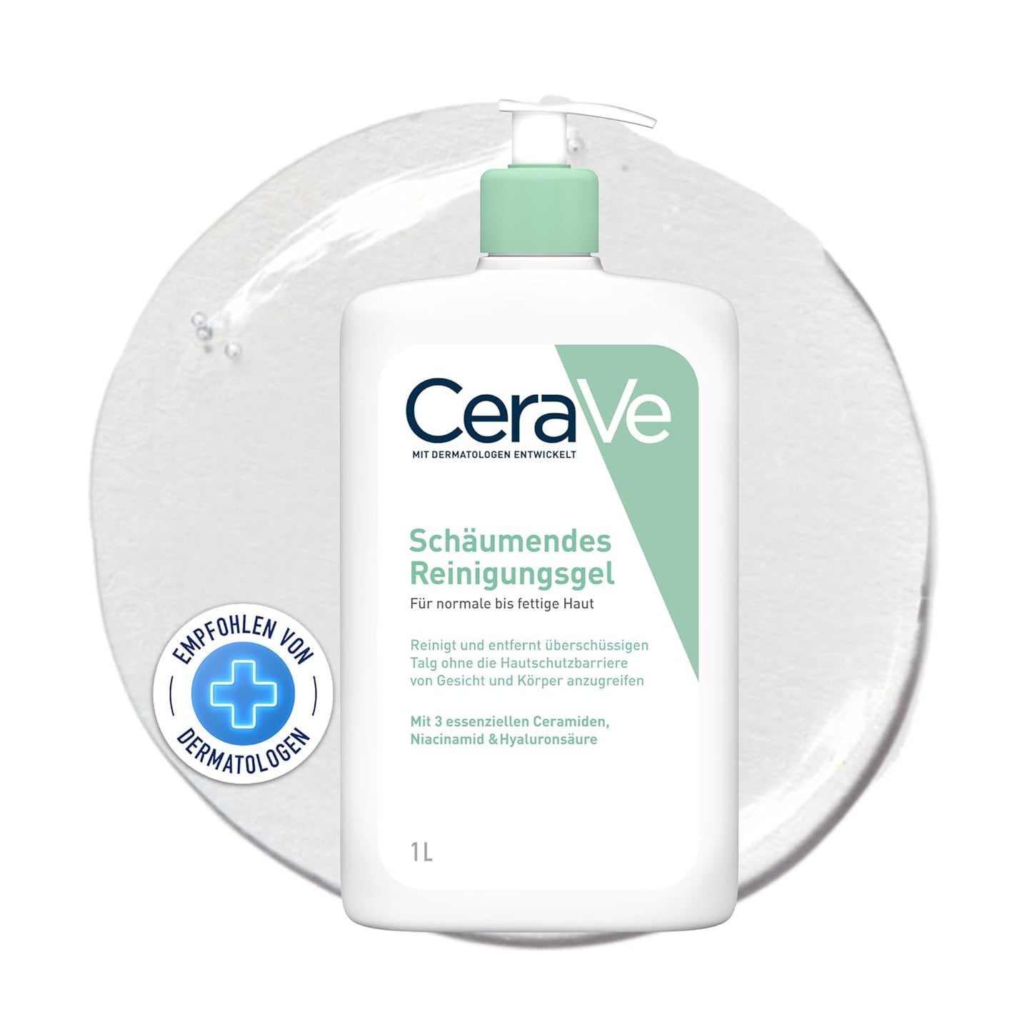 CeraVe Foaming Cleanser for Normal to Oily Skin 1 Litre with Niacinamide and 3 Essential Ceramides Unscented