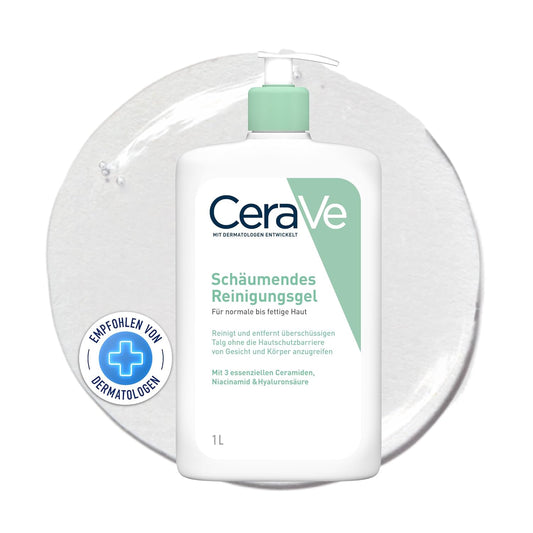 CeraVe Foaming Cleanser for Normal to Oily Skin 1 Litre with Niacinamide and 3 Essential Ceramides Unscented