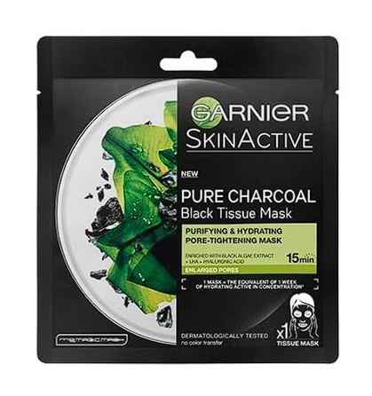 Garnier Pure Charcoal Black Tissue Mask Cleansing and Moisturising Pore Tightening Mask on Carbon Fabric